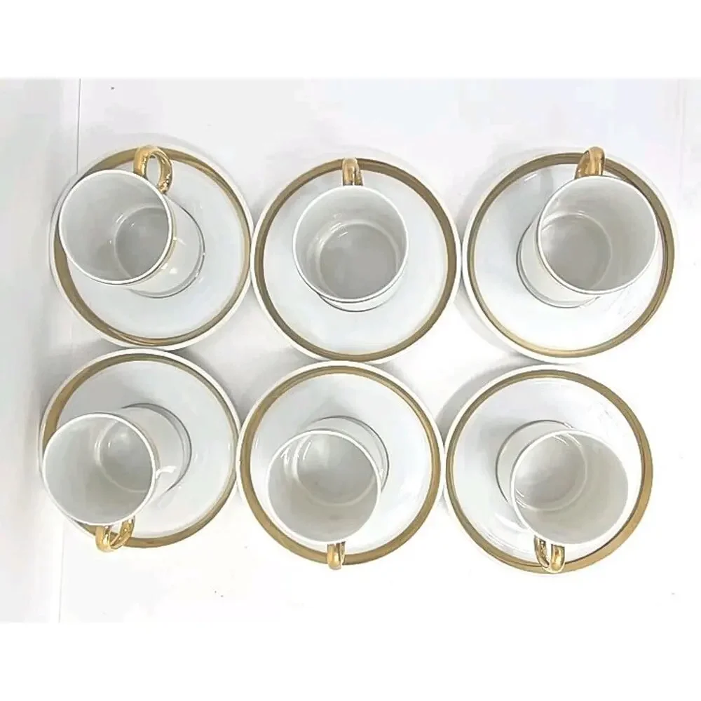 Vtg 6 Royal Crown Midas Touch 24K Gold Trim Tea Cup‎ Demitasse Saucer Set U251